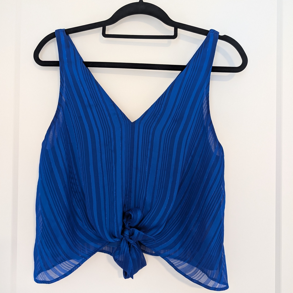 Express Blue Ribbed Tie Front Tank Top